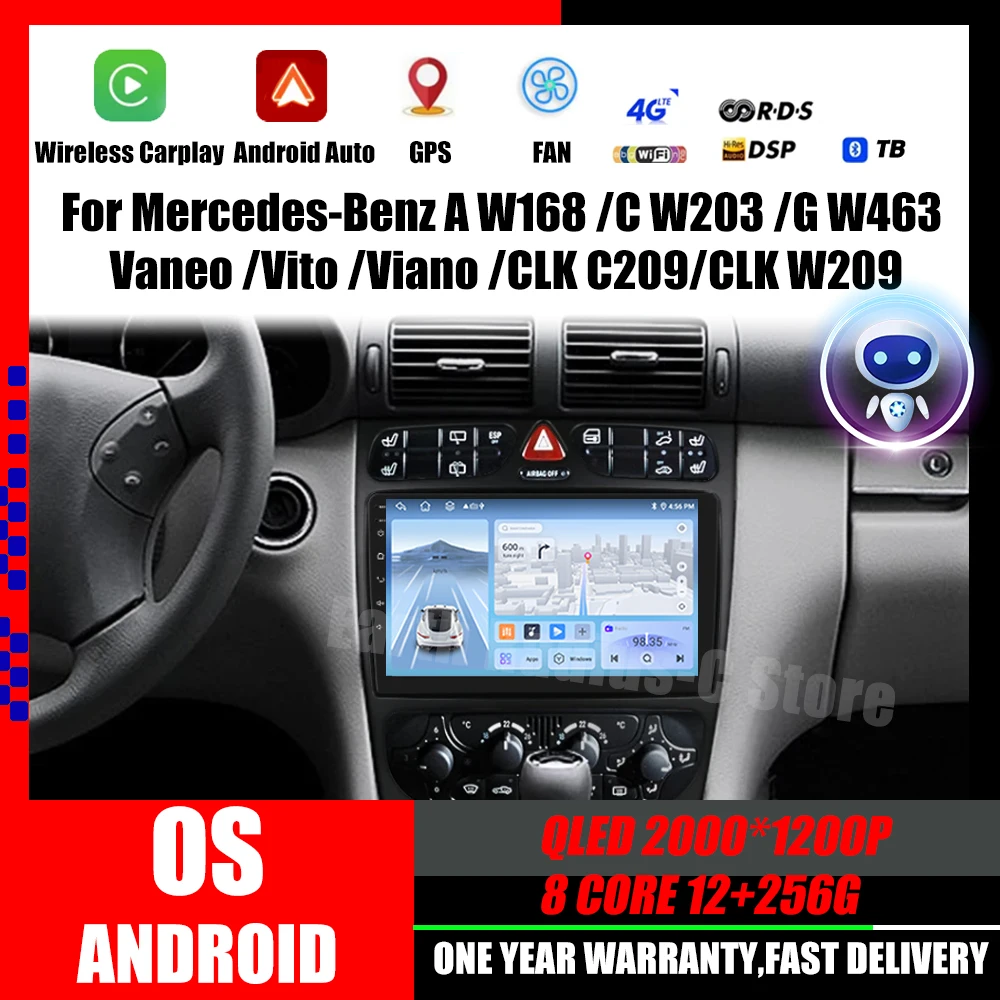 

Для Mercedes-Benz A W168 C W203 G W463 Vaneo Vito Viano CLK Class C209 Android GPS Автомобильный радиоприемник Мультимедийный видеоплеер Carplay 4G
