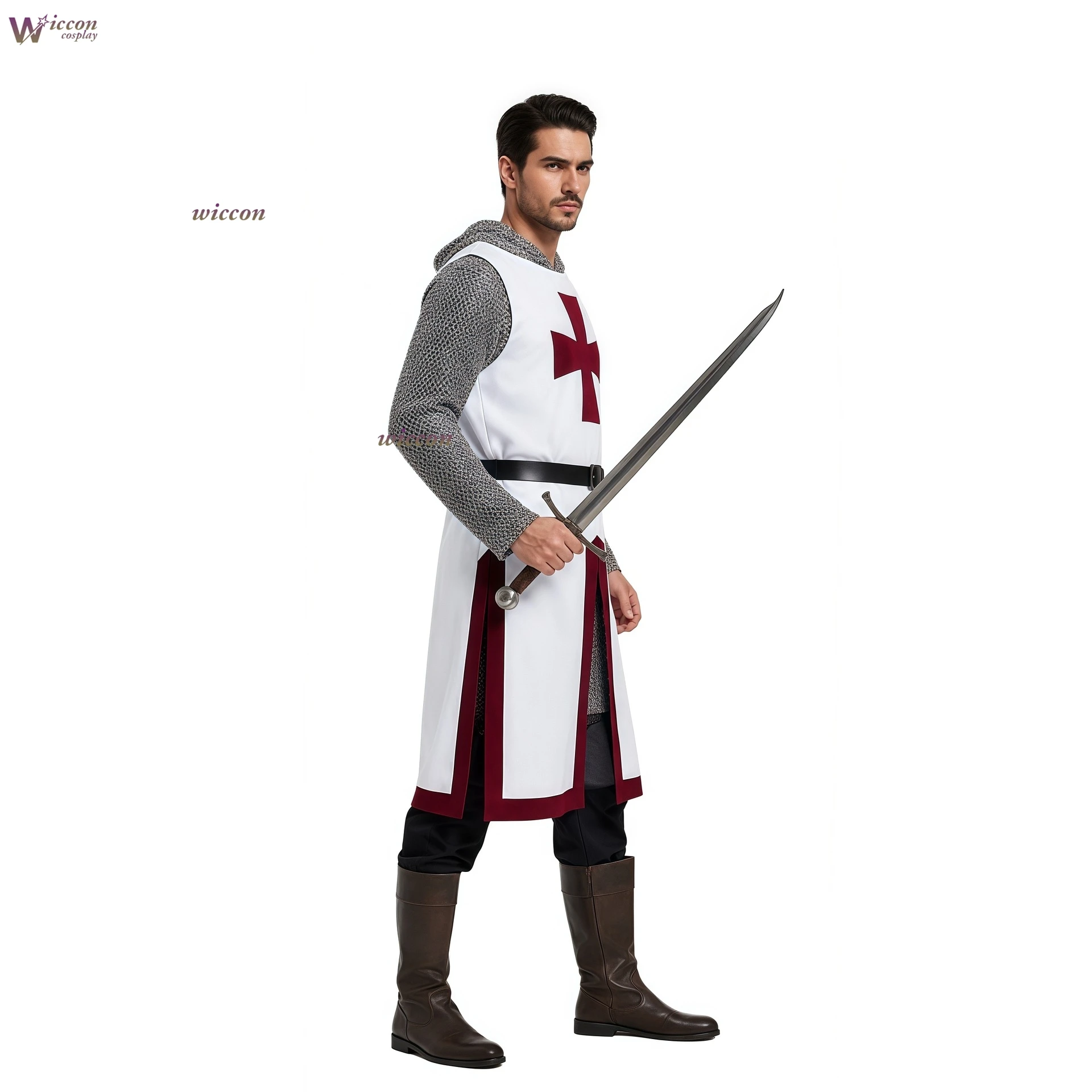 

YesOk Medieval Knights Templar cosplay outfit chainmail crusader robe vintage knight coat cosplay performance costume stage