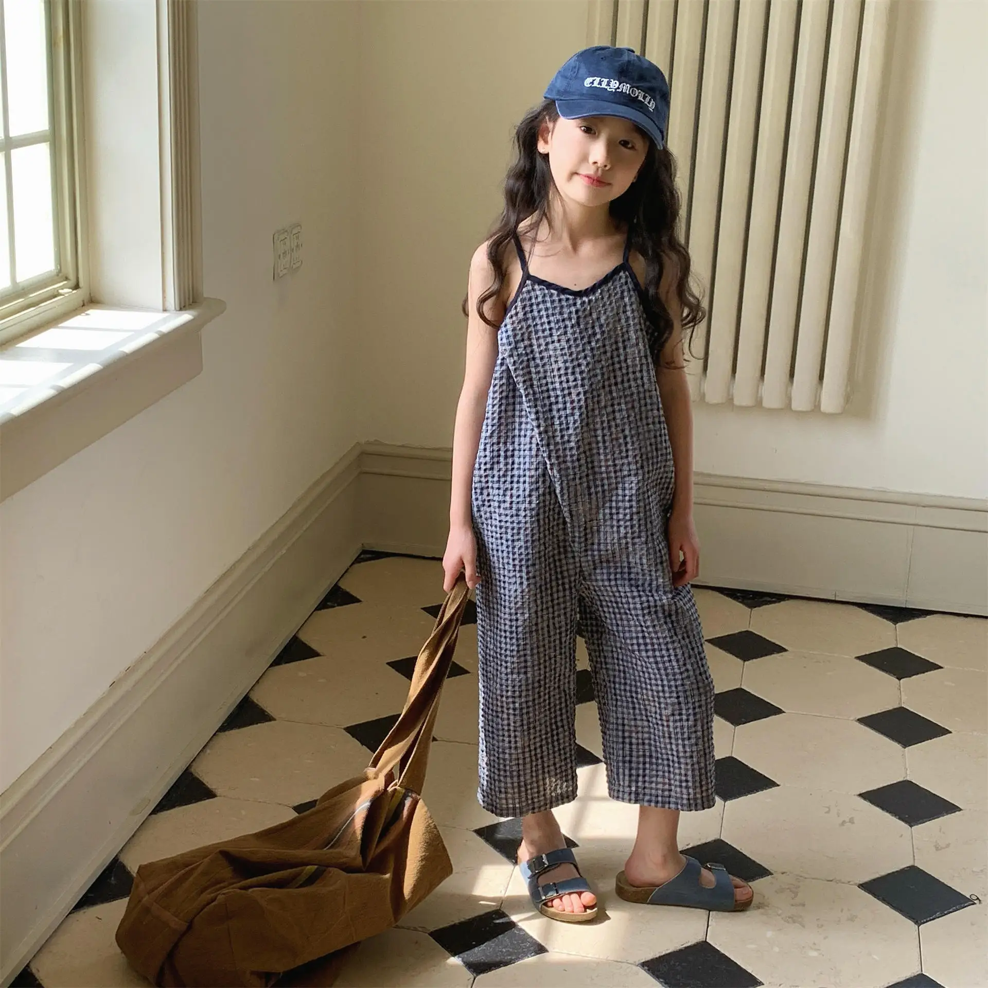 Macacão Infantil de Verão 2026 Novo, Solto, de Algodão, Sem Mangas, com Alças, para Meninas, Macacão Fofo de Perna Larga para Crianças, Roupa Infantil
