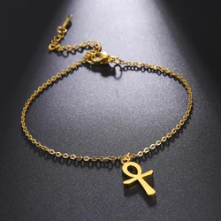 LIKGREAT Egypt Ankh Charm Bracelet Stainless Steel Egyptian Cross Bangles for Women Religious Ankh Life Jewelry Gift Wholesale