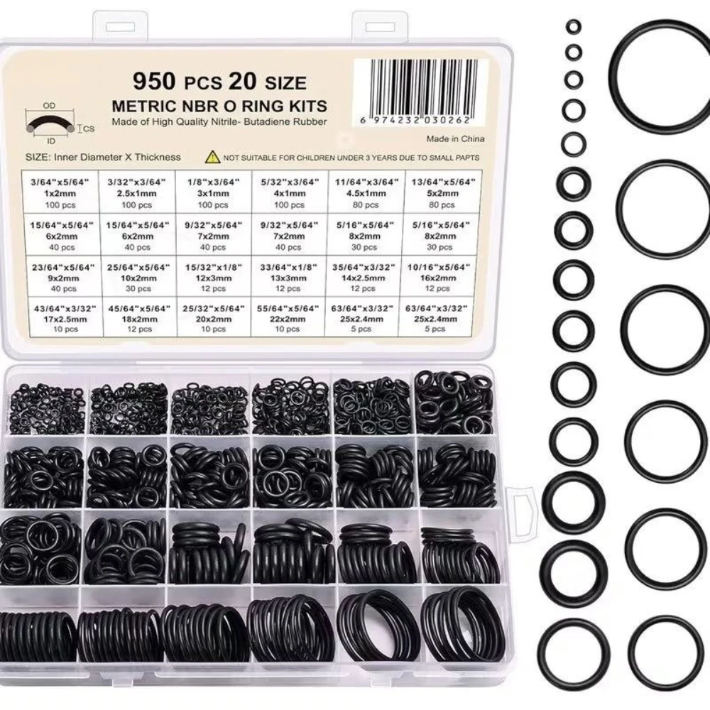950pcs Rubber Ring Repair Box O-ring Holder Sealing Ring Gaskets Kit for Electrical Appliances Toys Cars Bathrooms Valves Pipes