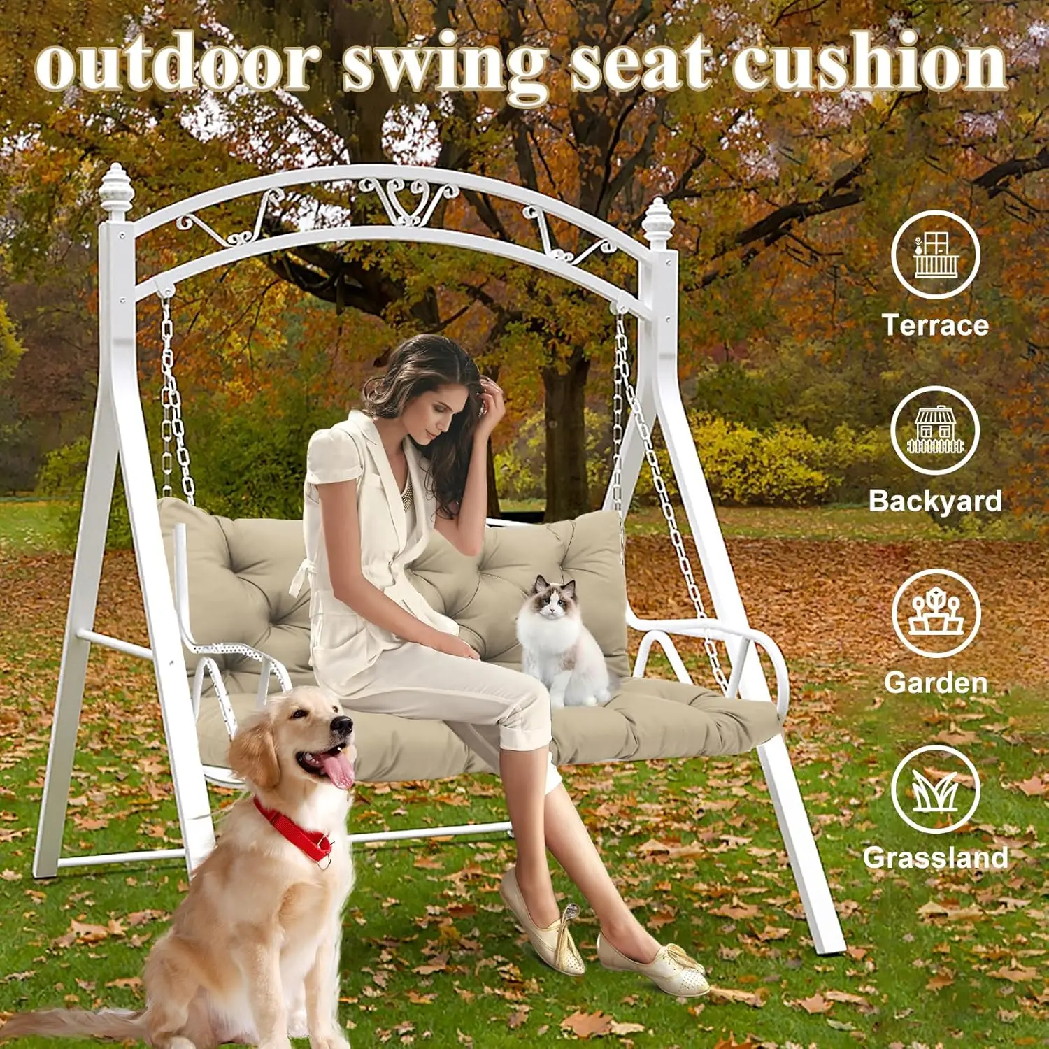 الوسادين الأرجوحة في الهواء الطلق ، الوساد الكاكي ، ووساد مقاعد مقاومة للماء ، استبدال 3 مقاعد ، 60 "سميكة 5"