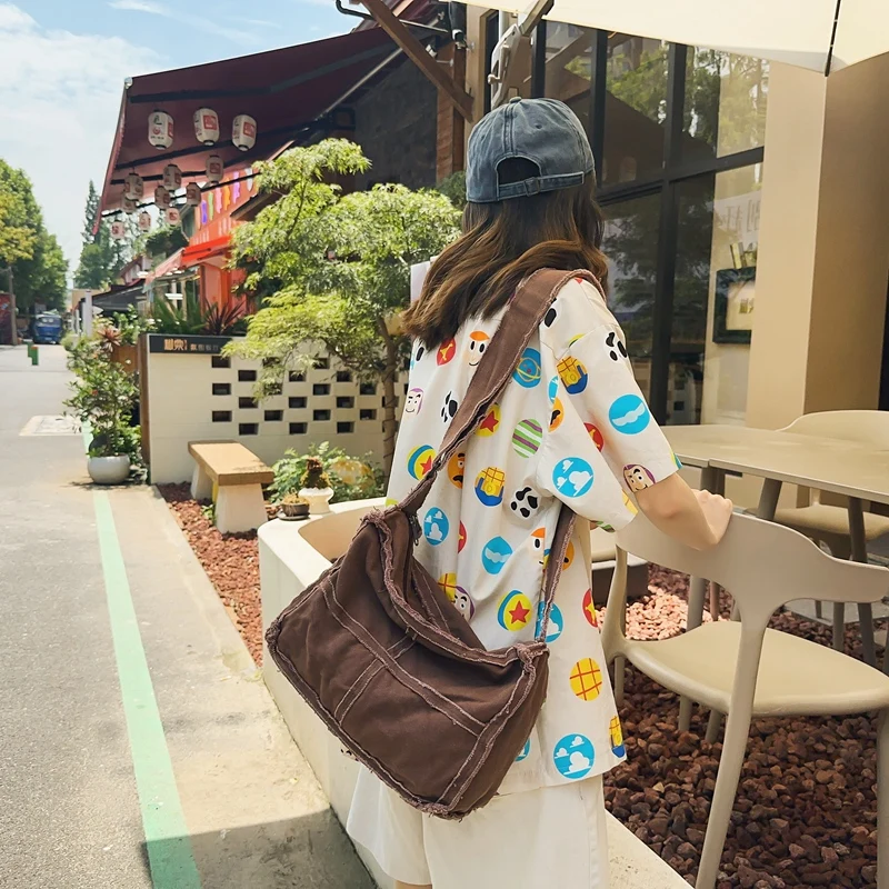 Large Canvas Women\'s Bag 2023 Trend Handbags Casual Shoulder Cross Bag Vintage Eco Bag Korean Shopper Messenger Bag Y2K Satchels