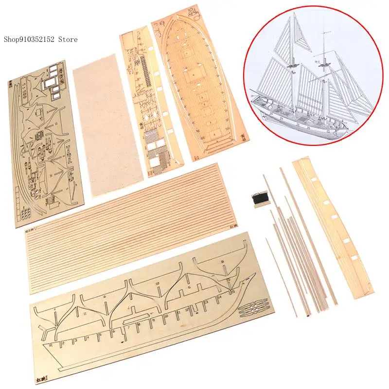 1:100 Boat Model Wooden Sailing Toy Sailboat Model Assembly Wooden Kit Diy Assembly Building Kit