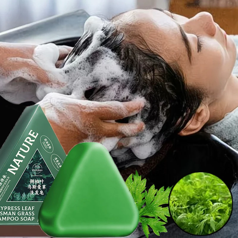 

100g Seven Green Platycladi Usman grass handmade shampoo soap Refreshing and Flushing Healthy Anti-removal Hair Nourishing Clean