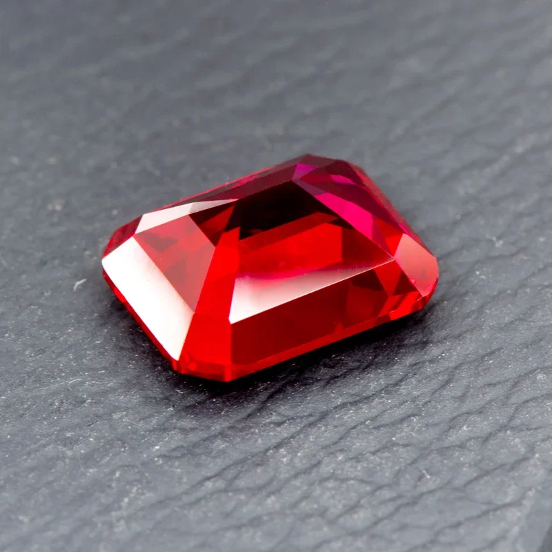 Lab Grown Ruby Emerald Cut Pigeon Blood Color Small Size DIY Charms Jewelry Main Materials Extremely Shiny Quality