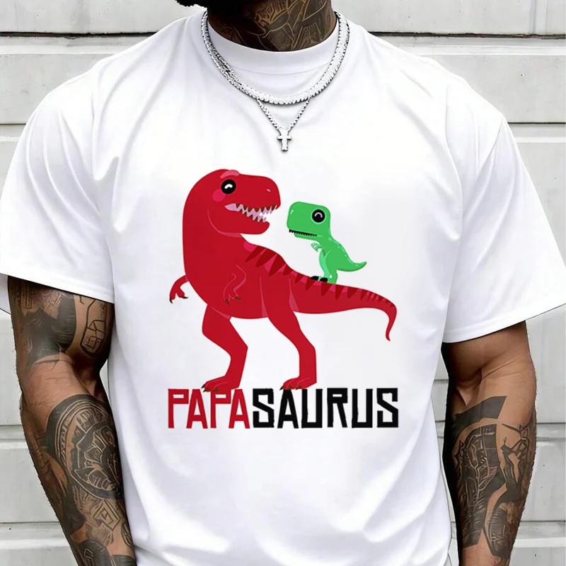 Papasurus Dinosaurs Creative Print T Shirt Summer Short-sleeved Casual Tee Men Women Streetwear Loose T-shirt