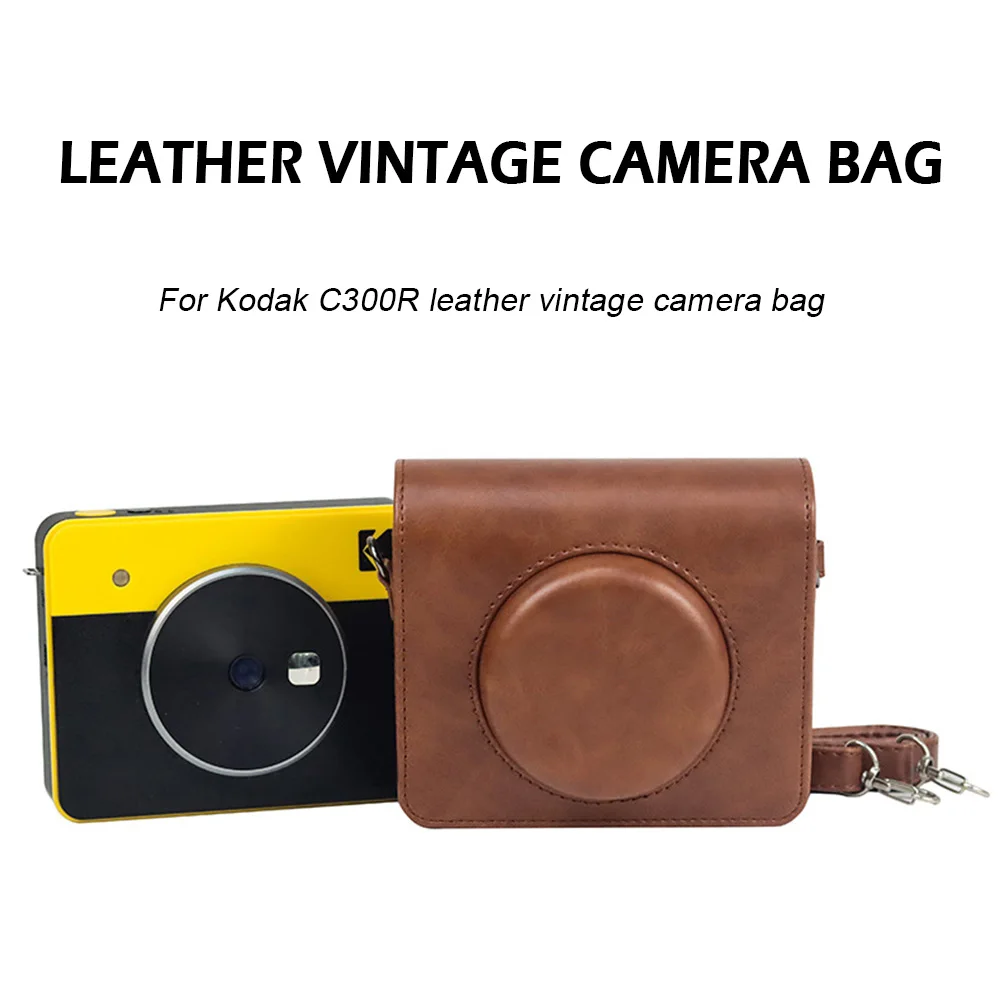 Camera Case Pockets PU Leather Camera Bag Case Replacement Instant Camera Protective Case Protective Accessories for Kodak C300R