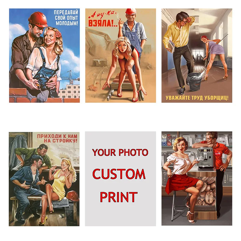 

40x Flirty Images The Merging of Soviet Social Canvas Poster With American Pin-Up Art Decorative Iiving Room Bar Wall Custom