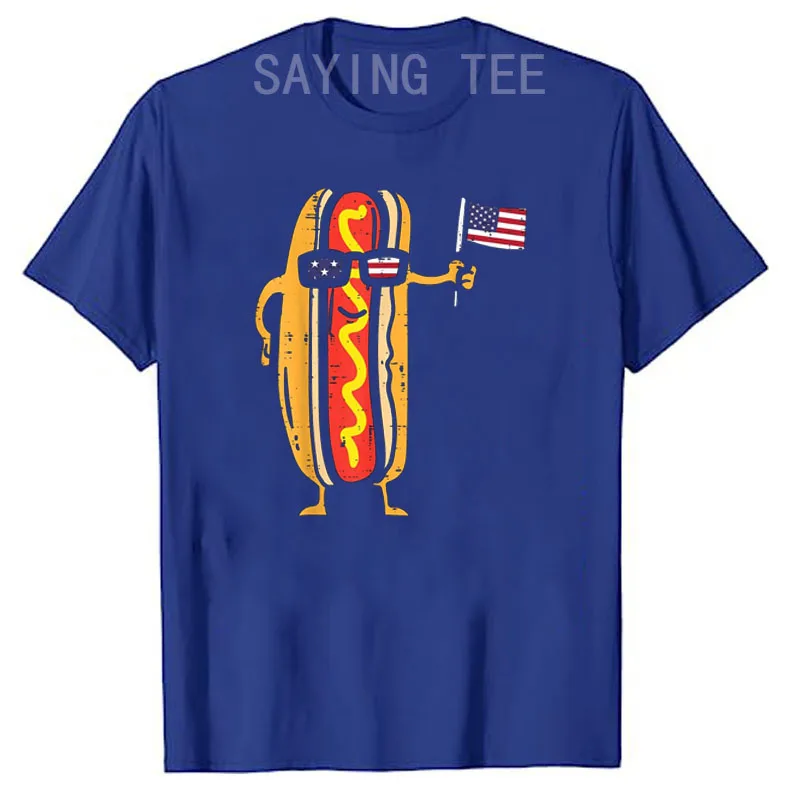 Hotdog Sunglasses American Flag USA Funny 4th of July Fourth T-Shirt Humorous Saying Tee Graphic Outfits Short Sleeve Blouses