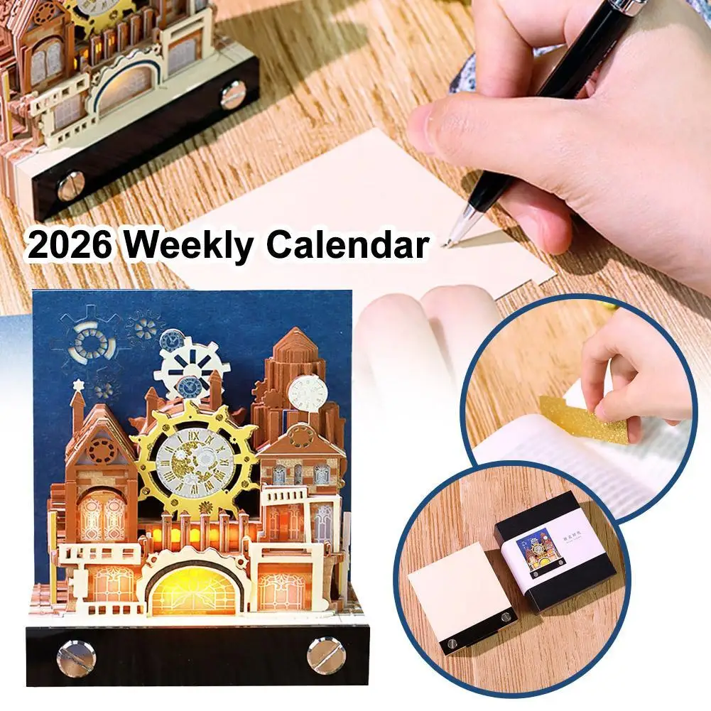 

2026 Calendar 3D Memo Pad With Led Lights Creative Desk Calendar Diy Paper Carving Art Craft Novel Gift For Party Favor ﻿