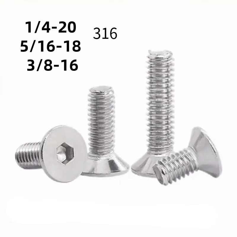 20 PIeces 1/4-20 5/16-18 3/8-16 UNF UNC Imperial Flat Head Hex Socket Cap Screw 316 Stainless Steel