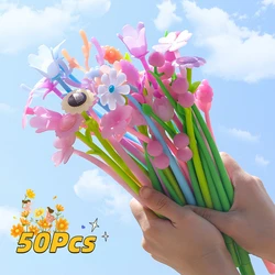 50Pcs/Lot Kawaii Flower Color Change Gel Pen 0.38mm Black Refill Neutral Pens for Writing Cute School Stationery Office Gifts
