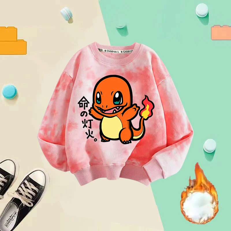NEW Pok É Mon Kids Thin Fleece Hoodie Boy Girl Sweatshirt Pullover Anime Cartoon Long Sleeves Autumn Winter Clothes Baby Tops