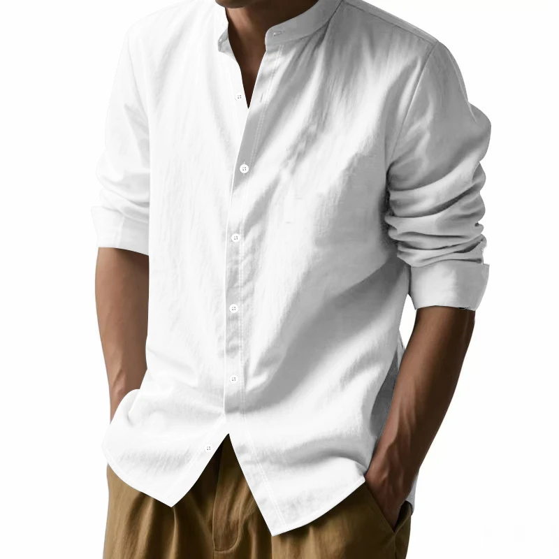 Mens Casual Long Sleeve Cotton Shirts Buttons Down Solid Plain Sleeve Summer Beach Shirts Lightweight Streetwear