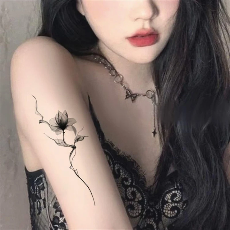 Ink Lotus Flower Art Tattoo Sticker Tatoo Sticker Temporary Tattoo Waterproof Fake Tattoo for Woman Arm Tatuajes Temporales