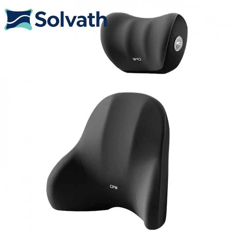 Solvath Car Electric Massage Heated Headrest & Lumbar Support Pillow Premium Memory Foam Auto Seat Neck Waist Cushion