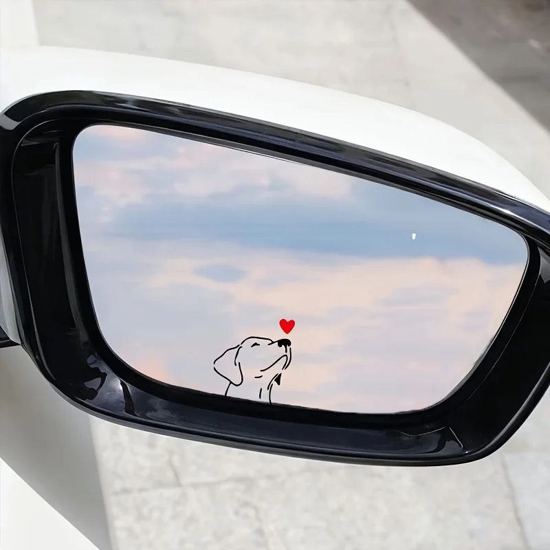 4 piezas de pegatinas de vinilo 2D con diseño de perro lindo para espejo retrovisor de coche, casco de motocicleta