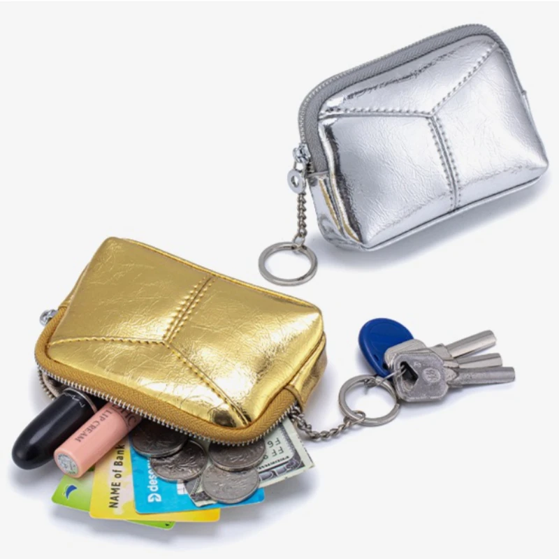 New Japanese-style Coin Purse, Simple Versatile Compact Women's Coin Pouch, Leather Cracked Texture Storage Pouch with Key Ring