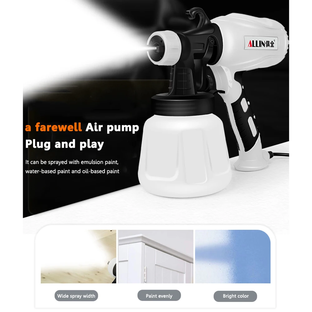 900ML Electric Spray Gun Portable 650/500W Cordless Paint Sprayer Auto Furniture Steel Coating Airbrush Tool Spraying Machine