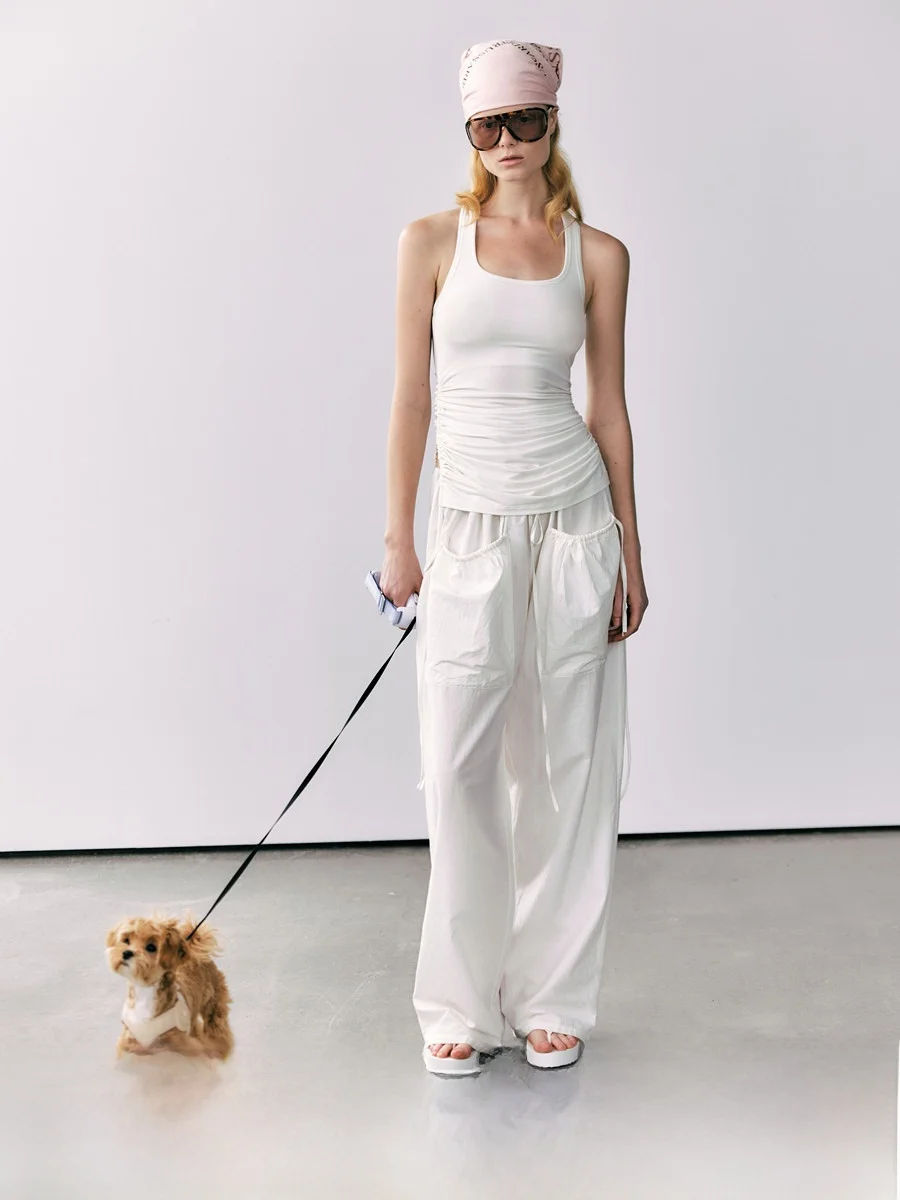 

Adjustable Drawstring Wide Shoulder Strap Knitted Vest Women's Slimming Summer Top Asymmetric Commute Style Modal Fabric
