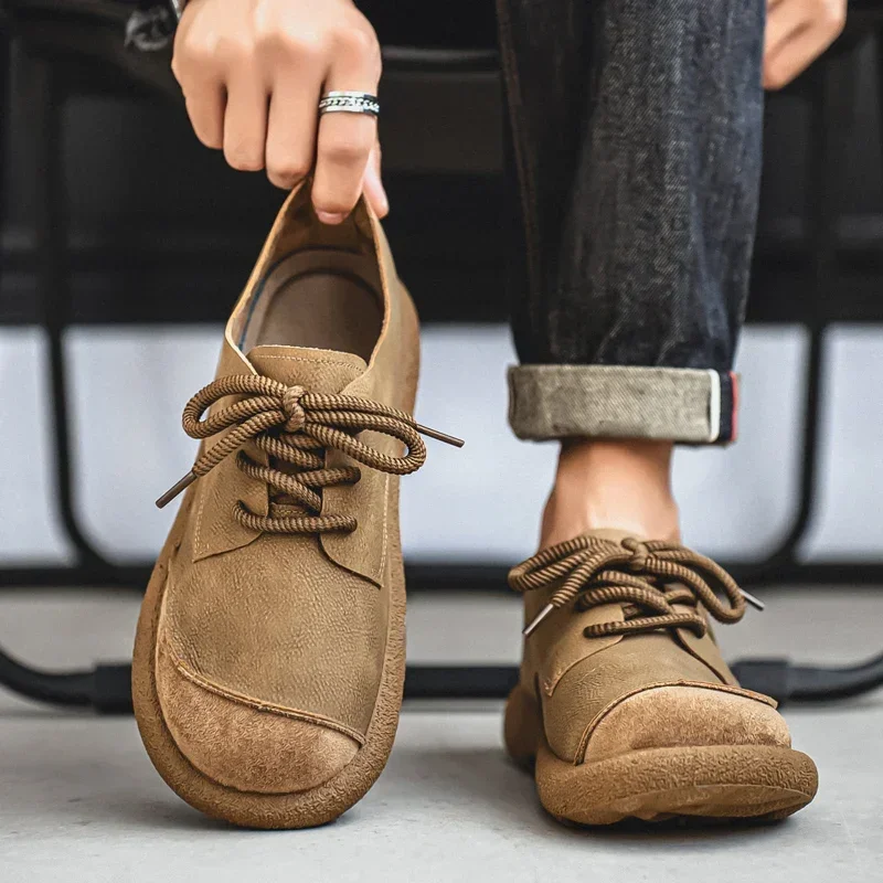 Casual Shoes for men Comfortable Retro Male's Leather Fashion footwear Wear-resistant Outsole Walking soft sole Flats