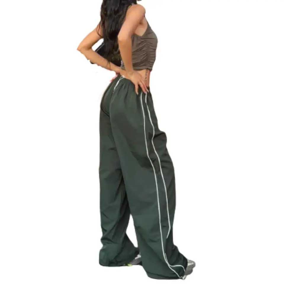 Women's Casual Loose Fit Pants with Side Stripes Athleisure Trousers Comfortable Elastic Waist Mid-aged Suitable
