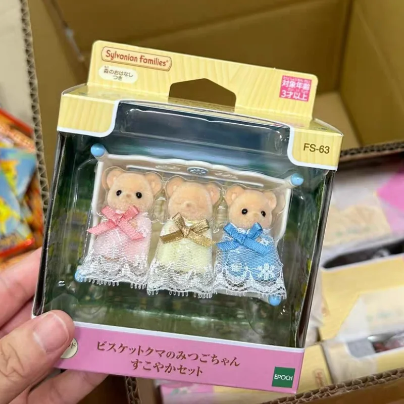 Oryginalne, dostępne od ręki figurki Sylvanian Families Cookie Bear Triplets Series, kawaii anime, urocze zabawki, ozdoby, prezent urodzinowy dla dziewczynki.