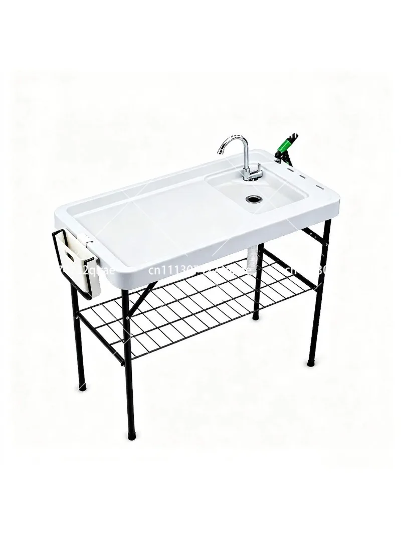 Plastic Folding Fish Cleaning Table with Single Sink, Outdoor Ice Table, Portable Wash & Gut Fish Station for Camping Seafood