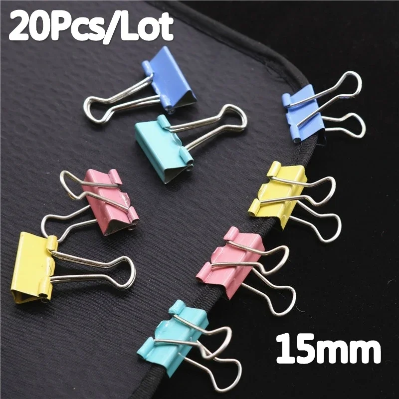 20X Black Metal Binder Clips 15mm Notes Letter Paper Clip Office Supplies Binding Securing Clip Prod Mushroom Discos de goma mm