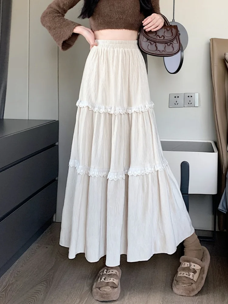 

SMTHMA новая осенне-зимняя толстая вельветовая длинная юбка для торта, женская темпераментная кружевная бархатная юбка трапециевидной формы