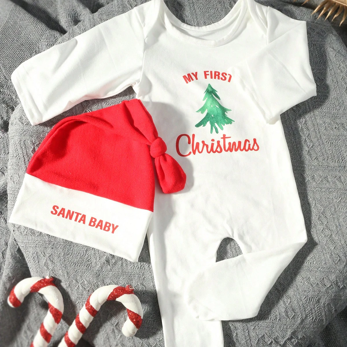 Ylsteed Newborn Outfit for Photo Shooting Baby Boy Girl Footed Romper with Sleepy Hat  SANTA BABY Christmas Photo Prop
