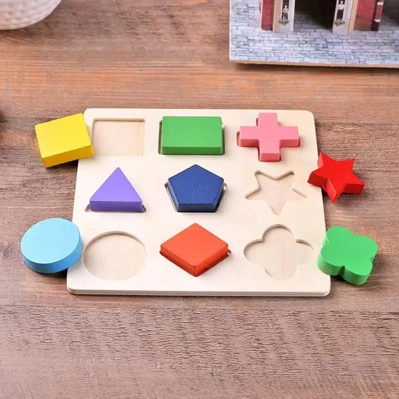 Drewniane kształty geometryczne Puzzle Montessori Sortowanie cegieł matematycznych Przedszkole Nauka Gra edukacyjna Dziecko Zabawki dla maluchów dla dzieci