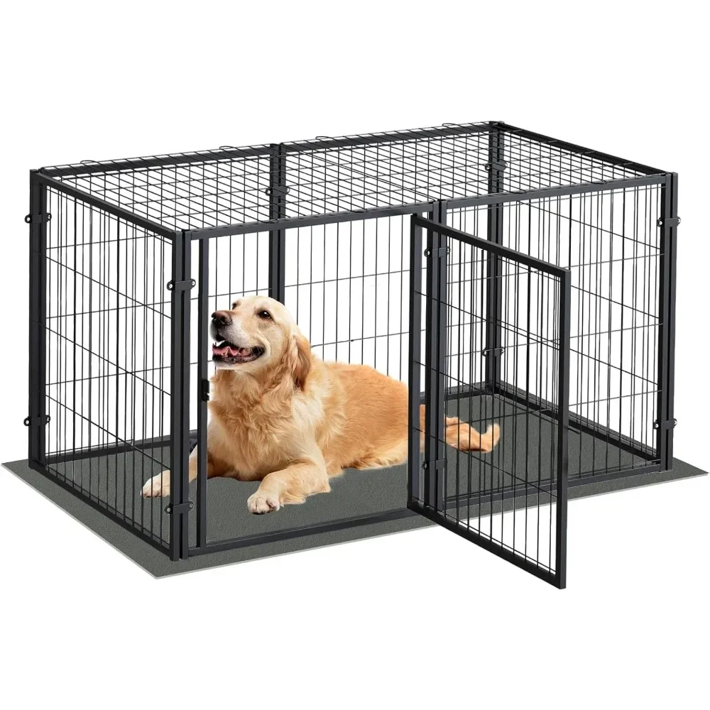 

Large Dog Crate Medium, and Small Dogs, Safe Indoor & Outdoor Big Puppy Cage with Comfort Mat, Pet Playpen Yard