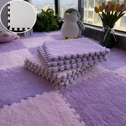 10/100Pcs Shaggy Interlocking Foam Carpet Tiles Kids Carpet Squares Protective Floor Mats Crawling Exercise Area Rugs