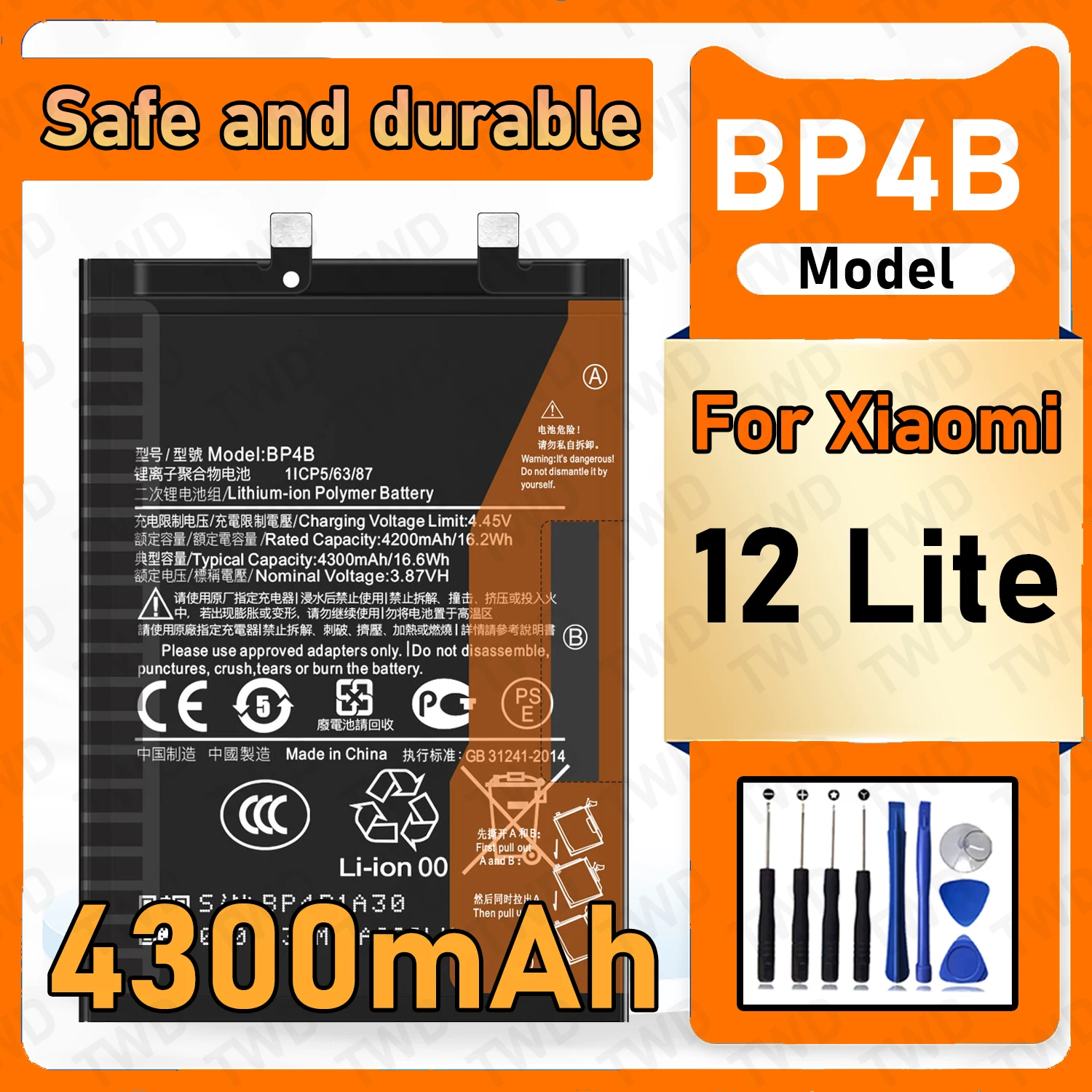 

4300mAh BP4B Battery For Xiaomi 12 Lite Replacement Bateria+Free Tools