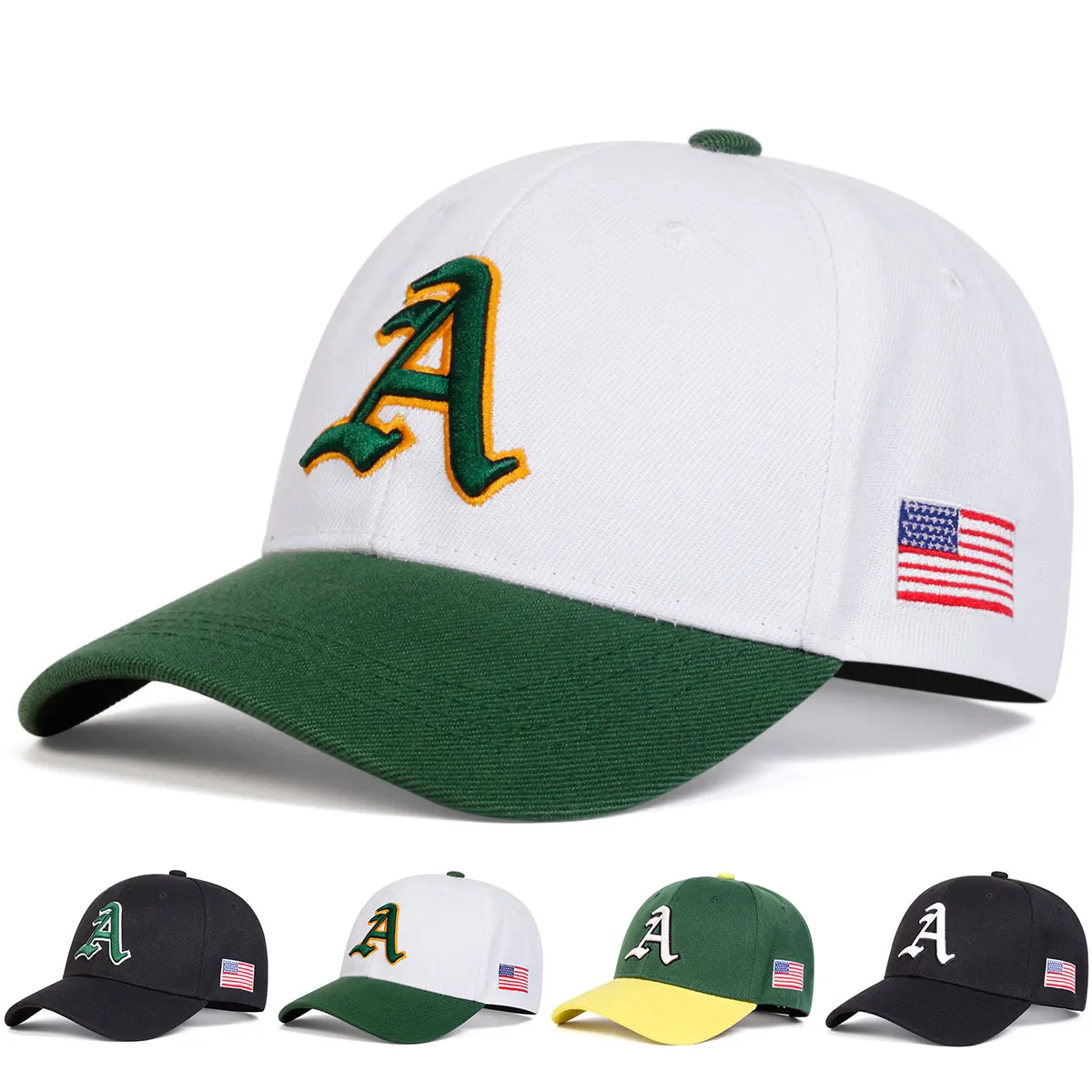 Gorras de béisbol con bordado de bandera americana, sombreros casuales ajustables para exteriores, sombrero protector solar, letra A lateral, gótico, Unisex, primavera, otoño