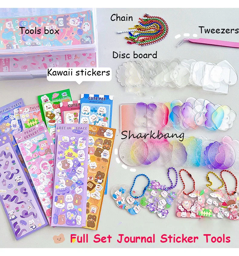 Sharkbang 42 Buah 56 Buah SET Lengkap Stiker Dekoratif Alat Jurnal Set, Pinset, Rantai, Disk Dekorasi Stiker Hadiah Set