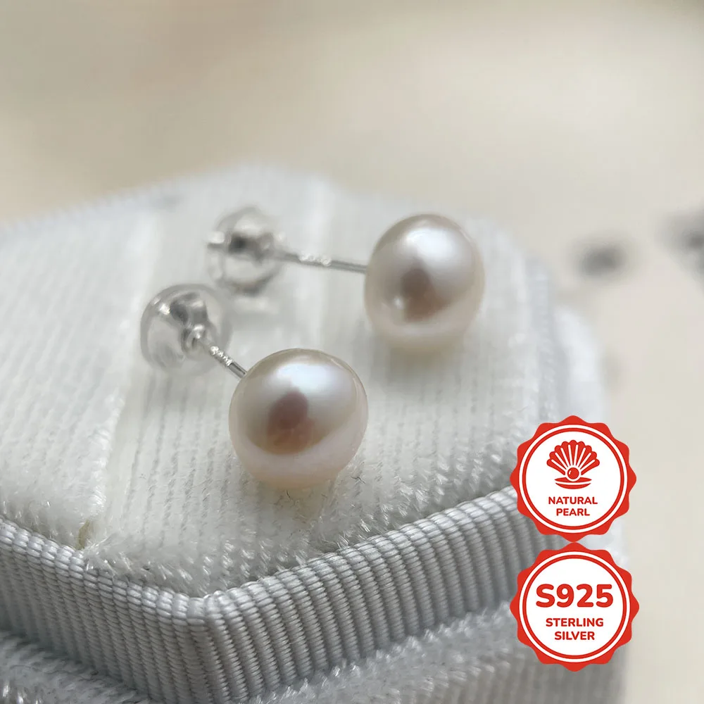 أقراط فضة إسترلينية للنساء والفتيات ، مرصعة بلؤلؤ المياه العذبة ، مجوهرات ثقب لطيفة ، نوع الخبز ، 8 2.8