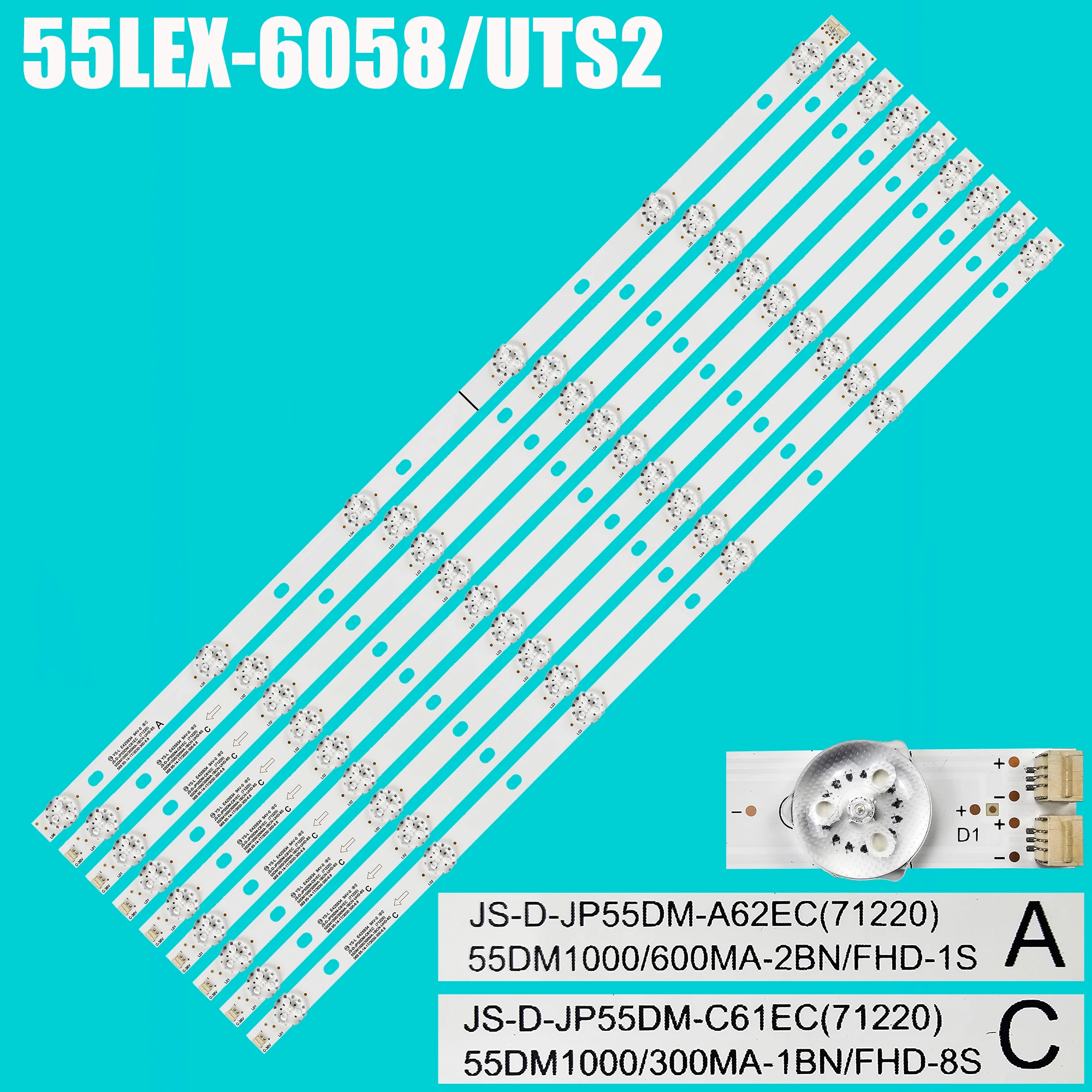 

New LED backlight Strip For BBK 55LEX-8158/UTS2 AKTV JS-D-JP55DM-A62EC C61EC 55DM1000/600MA-2BIN ND55KS4000 55UHDT2SMH AKTV5534