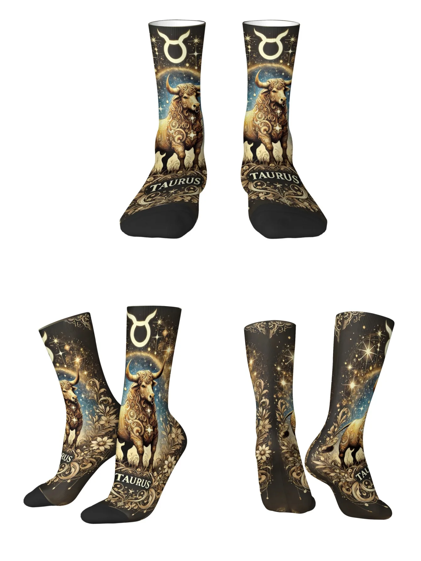 

1 пара мужских носков «Созвездие» с 3D цифровой печатью, Телец, впитывающий влагу, подходит для вечеринок, вечеринок, повседневной носки