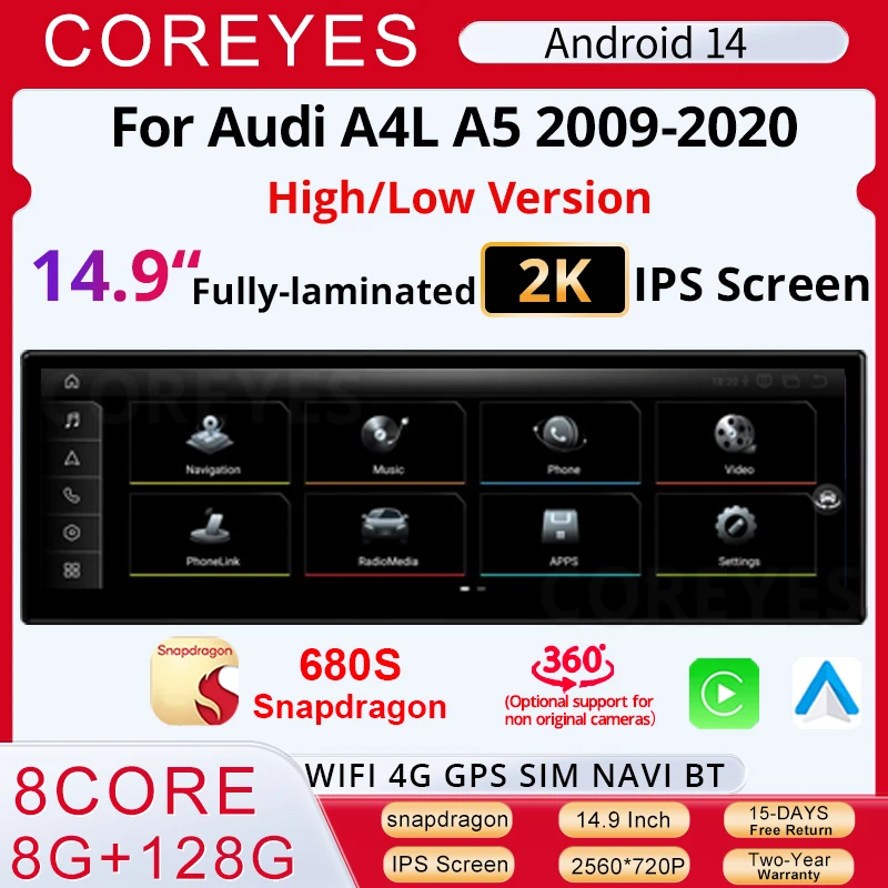 COREYES 10.25'' 14.9'' Android14 Car Multimedia Video Player For Audi A4 A4L A5 LHD 2017-2019 Carpaly Auto GPS Navi 4G Tools