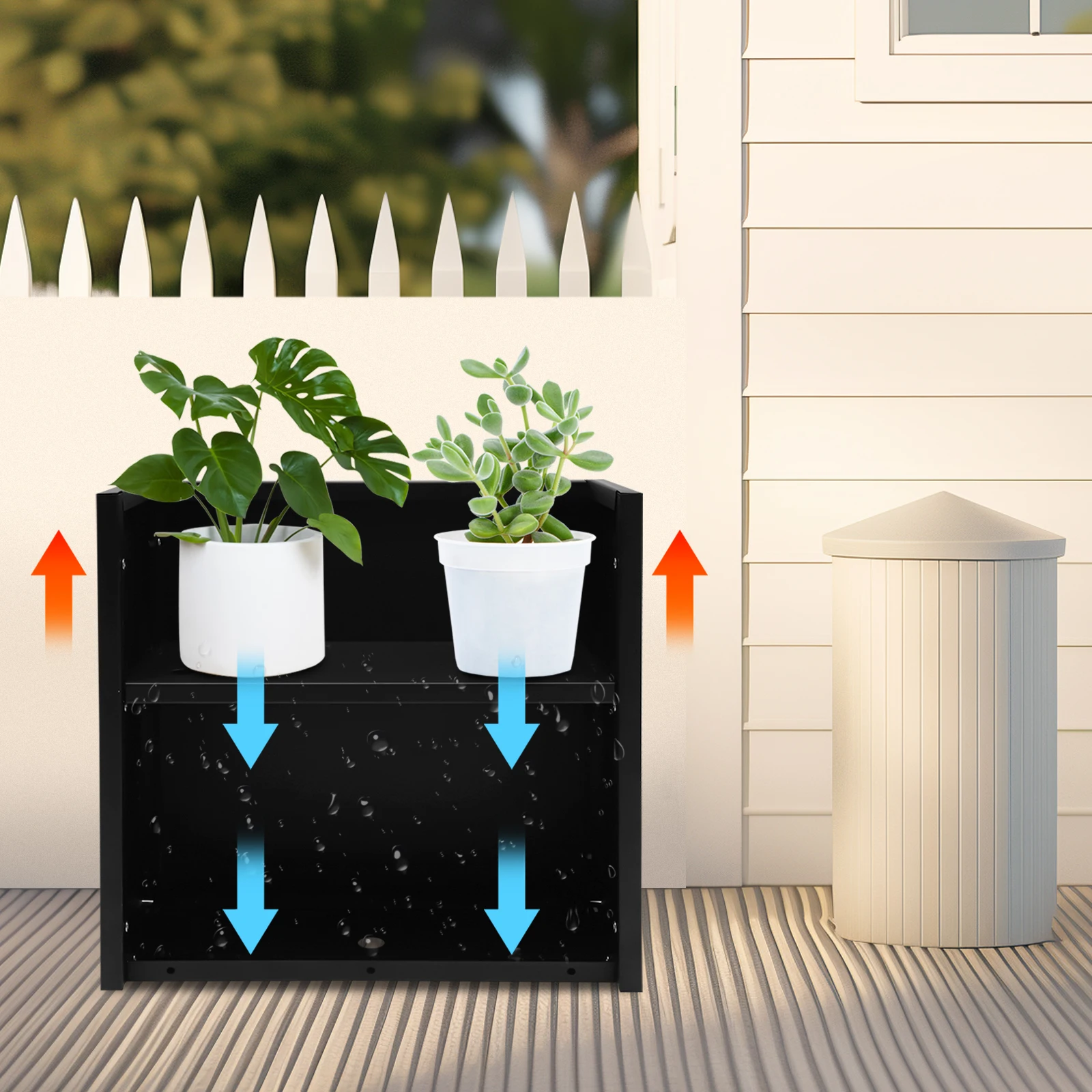 

Large Rectangular Metal Planter Box with Removable Divider, Black Tall Indoor Outdoor Flower Pot for Garden Patio Balcony Decor