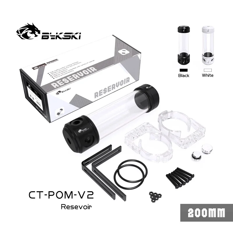 

Bykski POM Cylindrical Reservoir PC Water Cooling OD56mm Water Tank, Black/White 150/200/260mm,CT-POM-V2