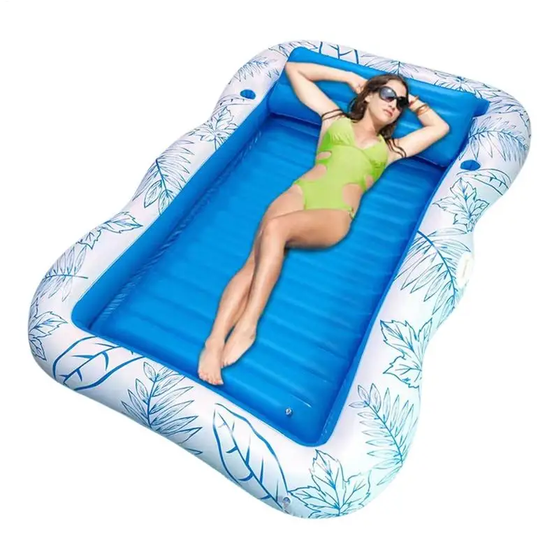 Adult Pool Floats Inflatable Floating Recliner Bed Portable Pool Raft With Cup Holder For Tanning Water Play Vacation Backyard