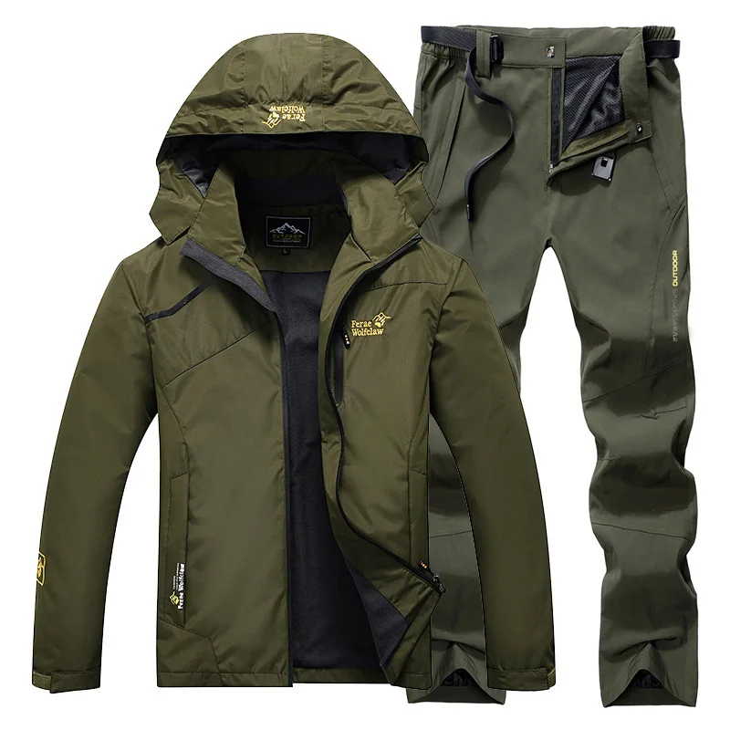 Imagem -06 - Primavera e Outono Outdoor Caminhadas Terno dos Homens Windproof Impermeável Respirável Capuz Jacket Casais Pesca Caça Peças Set