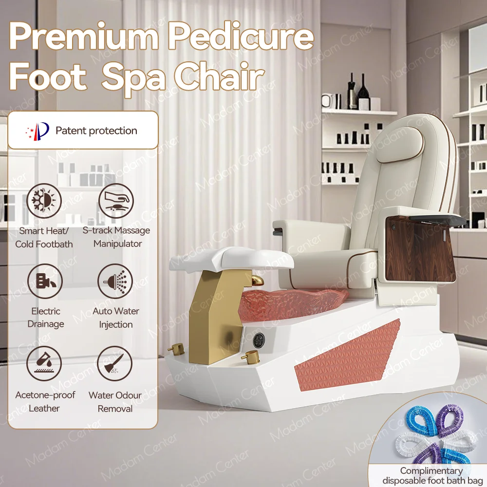 Madamcenter Luxury Modern Style Multifunctional Whirlpool Pedicure Chair Set Stainless Steel Plastic Pipeless Jet System for