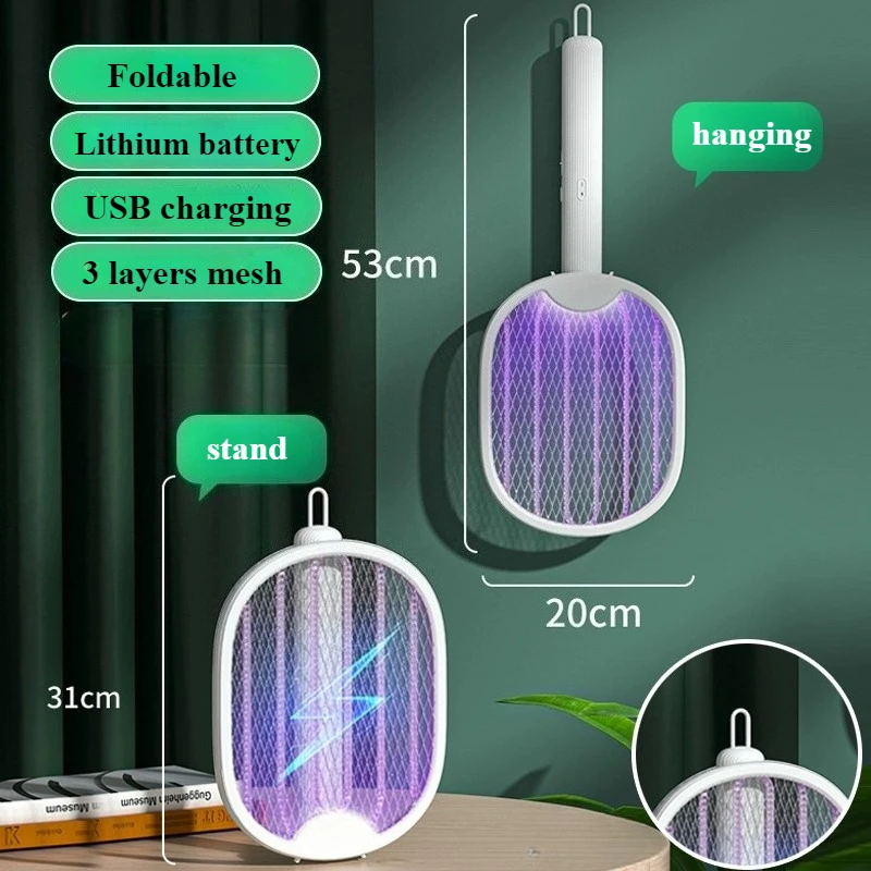 

Складная электрическая ловушка от комаров, USB перезаряжаемая ловушка для мух, ракетка для мухобойки, убийца насекомых с УФ-светом, ловушка для насекомых