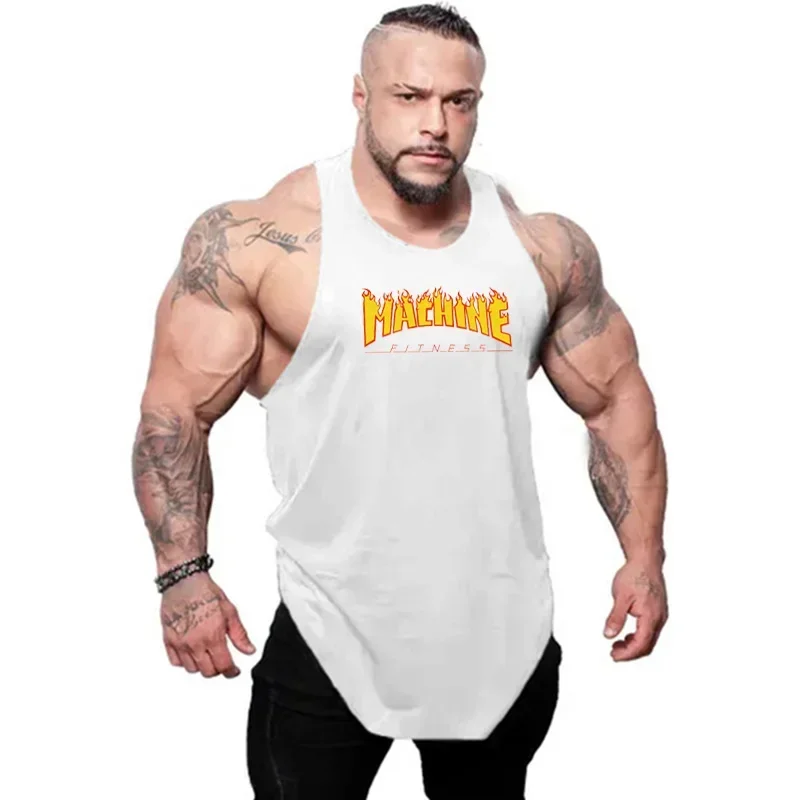 Mens Fitness Muscle Singlets Casual Hip Hop Sleeveless Loose T-Shirt Cotton Breathable Clothing Gym Bodybuilding Sport Tank Tops