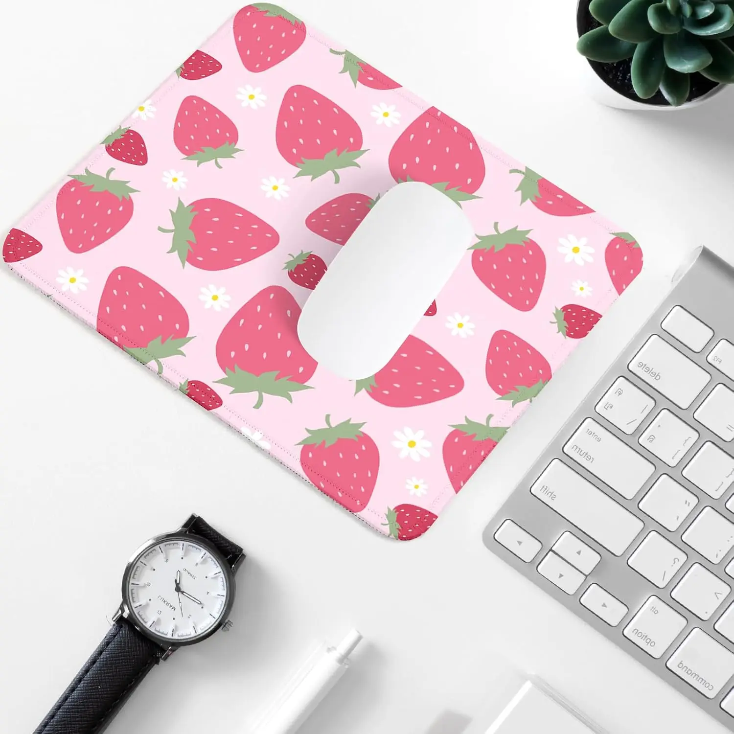Moderate thickness Rectangular gaming mouse Strawberry Square Mouse Pad with Non-Slip Rubber Base,Home Office Decoration Desktop